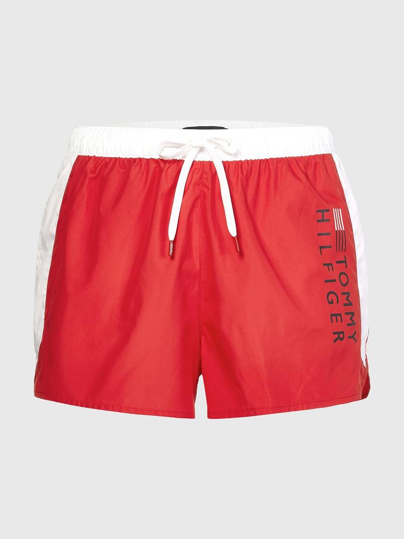 Férfi Tommy Hilfiger Regular fit hilfiger swim trunk Úszóruhák Piros Fehér | HU 891YXF